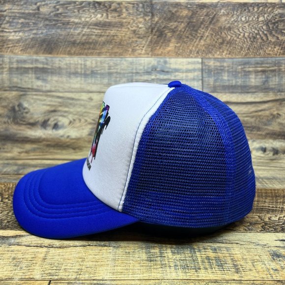 MTV Mens Trucker Hat Blue Snapback Rainbow Tie Dye 90s Television Retro Ball Cap - Picture 4 of 8